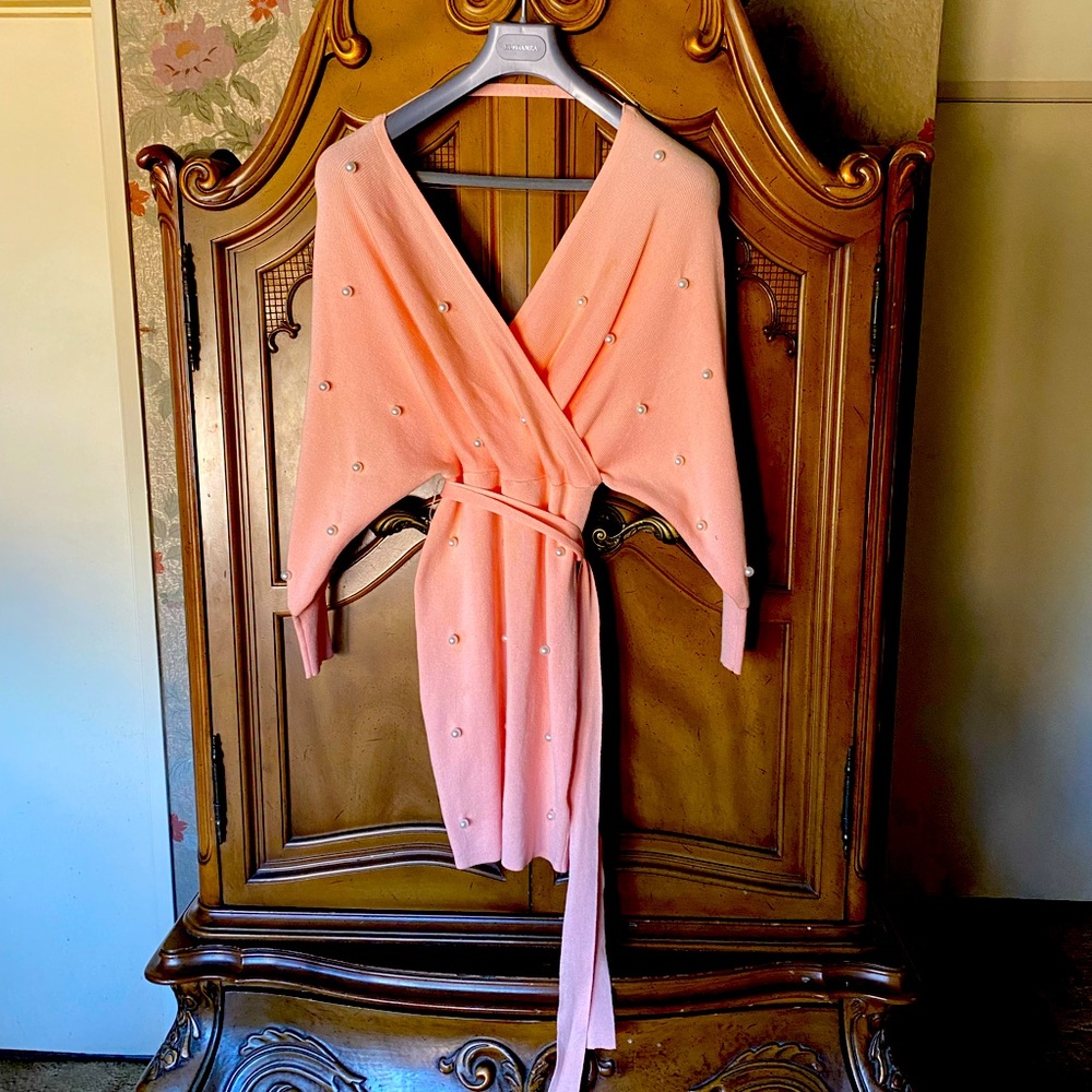 GORGEOUS PINK DRESS WITH PEARLS BEADED